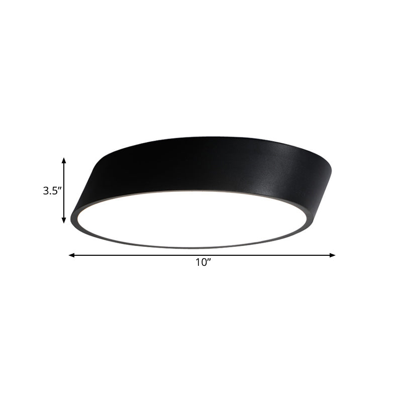 Inclined Elliptical Metal Flush Mount Modernist Led Bedroom Flush Mount Light in White/Black, 10"/16"/19.5" Wide