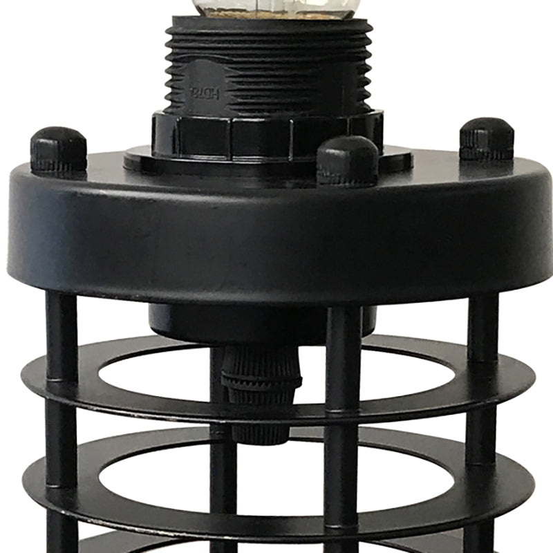 1 tête de tête lampe industrielle cylindre élégant / baril de table en métal lumière avec base de cage en noir pour café