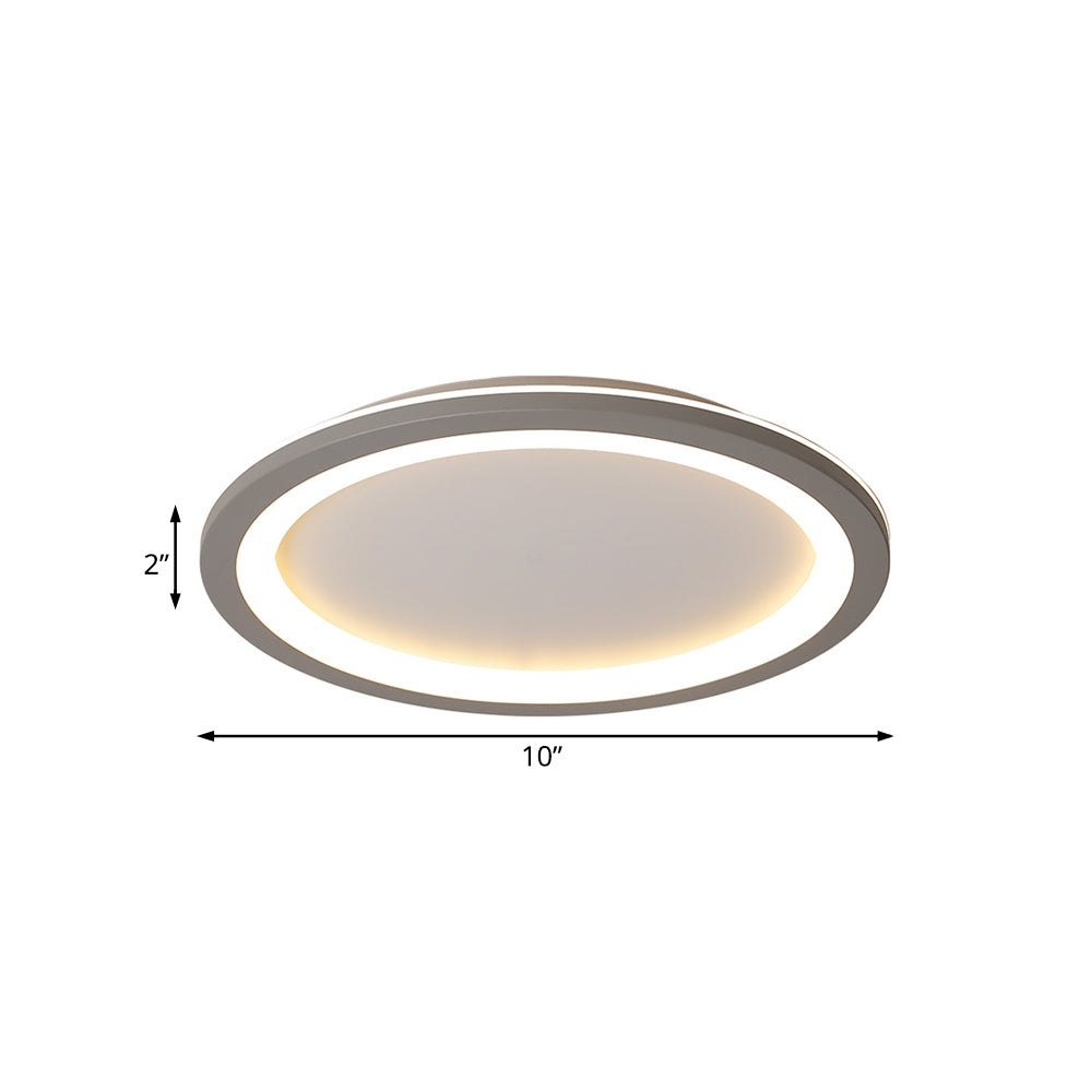 Circle Flush Mount Light Minimalist Metal LED Grey Light with Acrylic Diffuser in White/Warm Light, 10"/14.5"/19" Wide