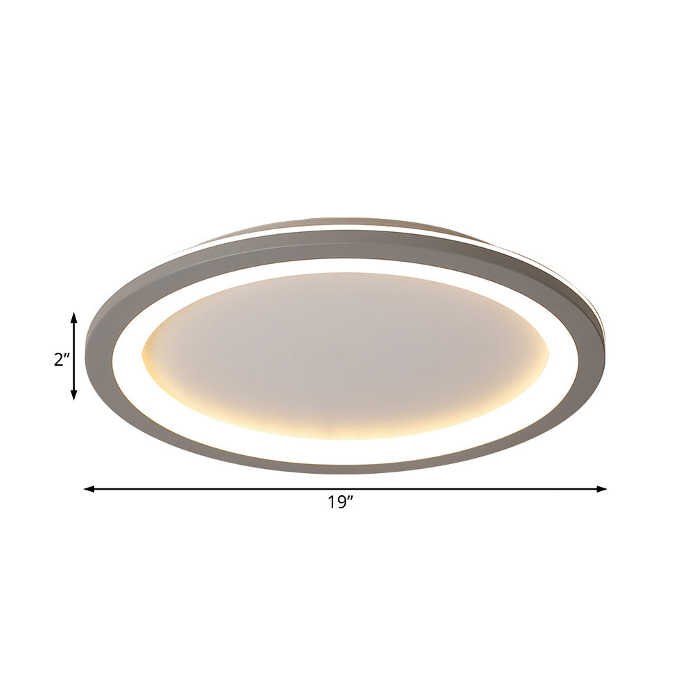 Circle Flush Mount Light Minimalist Metal LED Grey Light with Acrylic Diffuser in White/Warm Light, 10"/14.5"/19" Wide