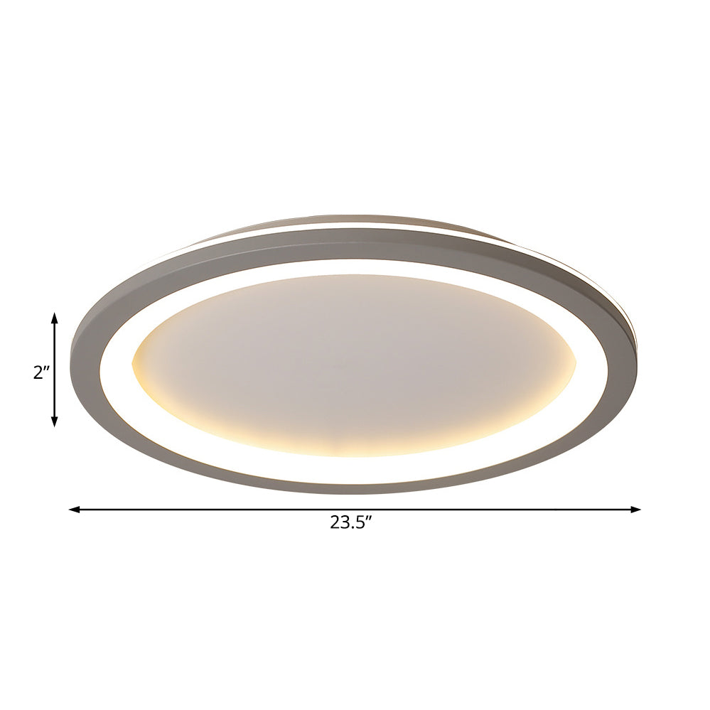 Circle Flush Mount Light Minimalist Metal LED Grey Light with Acrylic Diffuser in White/Warm Light, 10"/14.5"/19" Wide