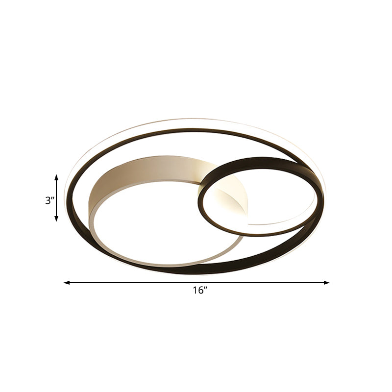 Ring Flush Mount Lamp Contemporary Metal LED White/Black Ceiling Mounted Light in White/Warm Light, 16"/19"/23.5" Wide