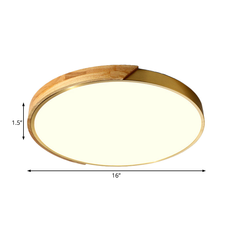 Drum Ceiling Lighting Simplicity Metal LED Wood Flush Mount Light Fixture in White/Warm Light, 12"/16" Wide