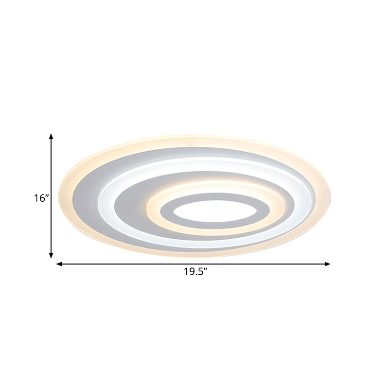 16"/19.5/25.5" Wide Oval Acrylic Flush Lamp Contemporary LED White Flush Mount Ceiling Fixture in Warm/White Light