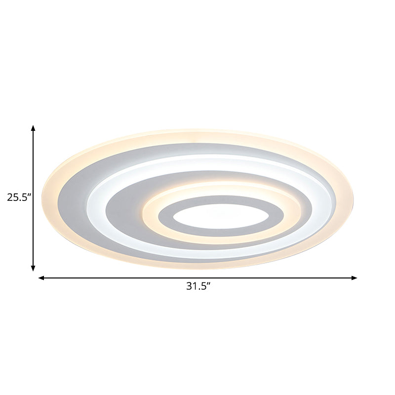 16"/19.5/25.5" Wide Oval Acrylic Flush Lamp Contemporary LED White Flush Mount Ceiling Fixture in Warm/White Light