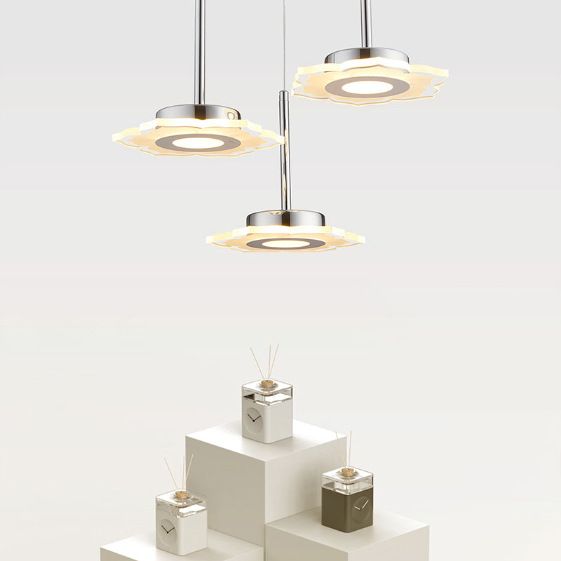 Modernism Flower Cluster Pendant Acrylic 3-Head LED Dinging Room Lamp in Warm/White/Natural Light with Linear/Round Canopy