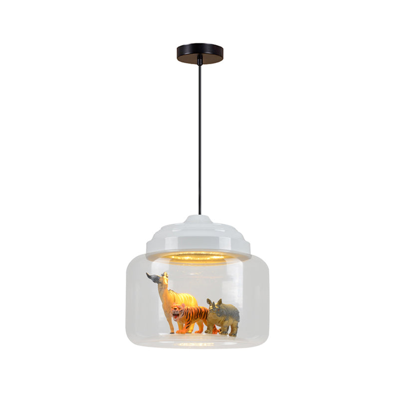 Hanging Lamp for Bedroom, Adjustable Modern Glass Cylinder Pendant Lighting with Animals Decoration (Random shipments of Animals)