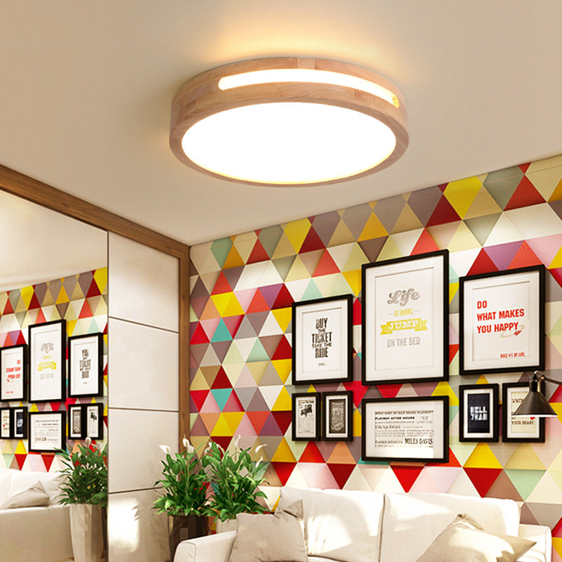 Plafoniera da incasso a LED nordica con diffusore in acrilico Lampada da soffitto a tamburo in legno naturale in bianco caldo, diametro 12"/16"/19,5"