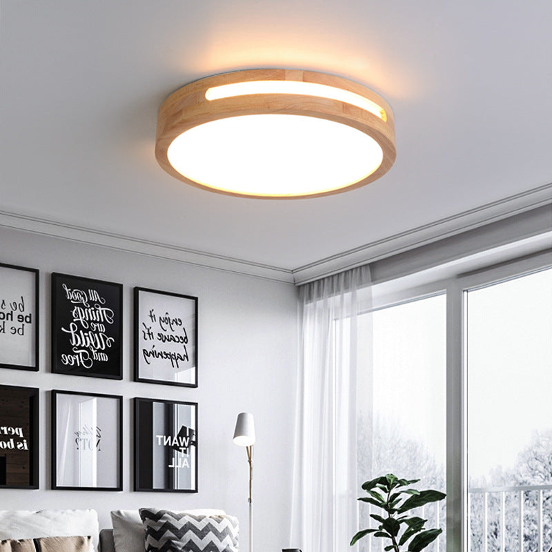 Plafoniera da incasso a LED nordica con diffusore in acrilico Lampada da soffitto a tamburo in legno naturale in bianco caldo, diametro 12"/16"/19,5"