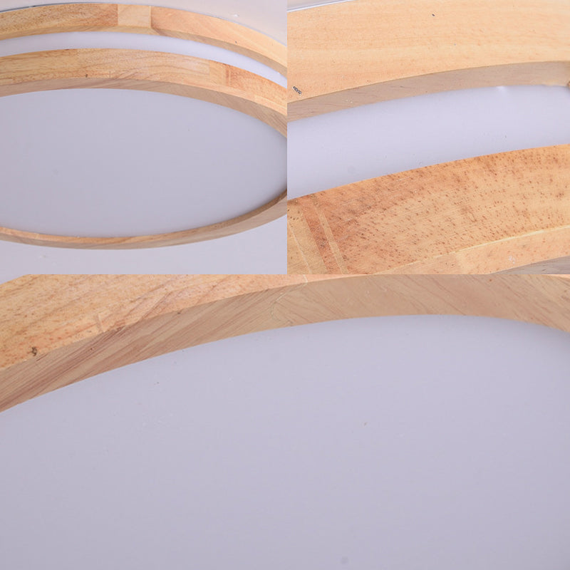 Plafoniera da incasso a LED nordica con diffusore in acrilico Lampada da soffitto a tamburo in legno naturale in bianco caldo, diametro 12"/16"/19,5"