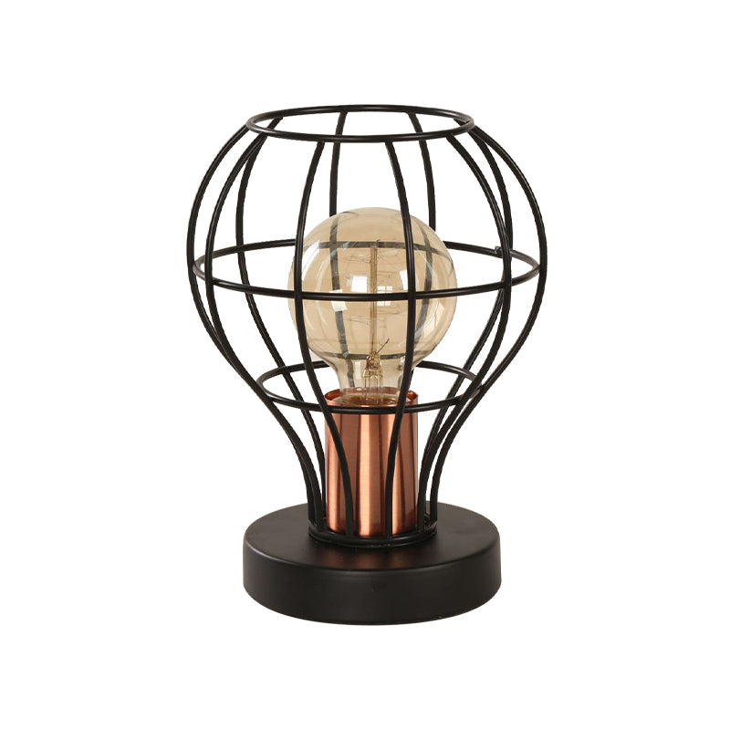 Lampada da scrivania in ferro battuto con finitura nera, con paralume a gabbia, 1 luce, lampada da tavolo industriale vintage per caffetteria