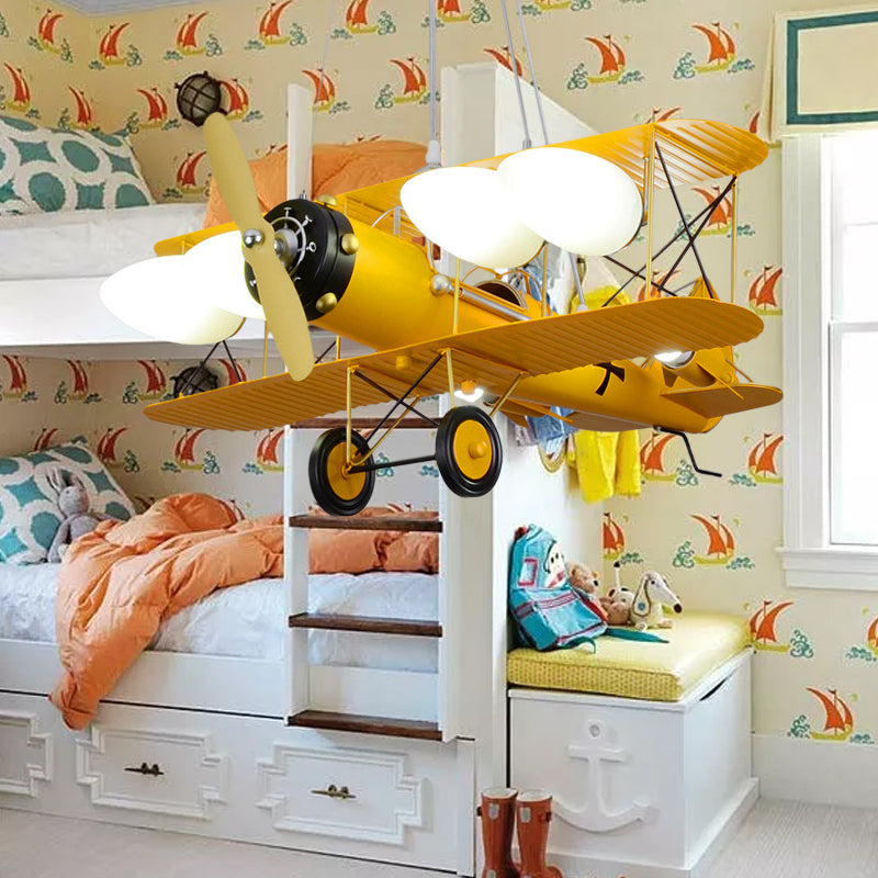 Chandeliers for Bedrooms, 4 Lights Ceiling Fixture with Glass Shade and Biplane Design for Boys Modern Style
