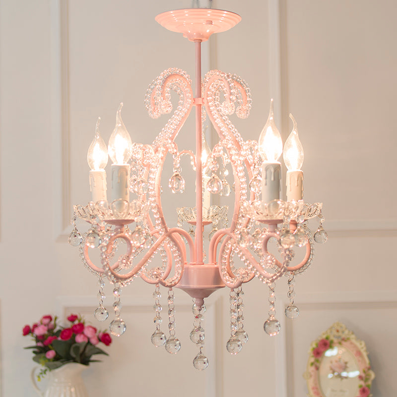 Bedroom Chandelier Girls, Nordic Style Pendant Lighting with Clear Crystal and Candle