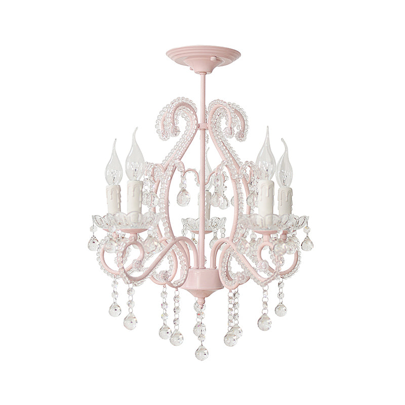 Bedroom Chandelier Girls, Nordic Style Pendant Lighting with Clear Crystal and Candle
