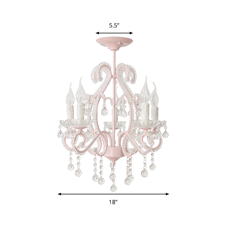 Bedroom Chandelier Girls, Nordic Style Pendant Lighting with Clear Crystal and Candle