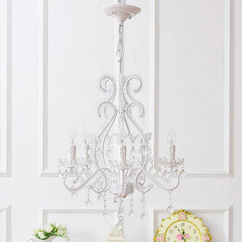 Bedroom Chandelier Girls, Nordic Style Pendant Lighting with Clear Crystal and Candle