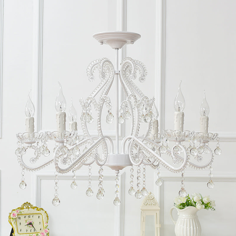 Bedroom Chandelier Girls, Nordic Style Pendant Lighting with Clear Crystal and Candle