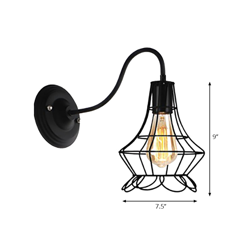 Black 1 Light Spl Sponce Lámpara Retro Diamante de metal/luz de la pared de la pared de estrella con sombra de jaula para cafetería