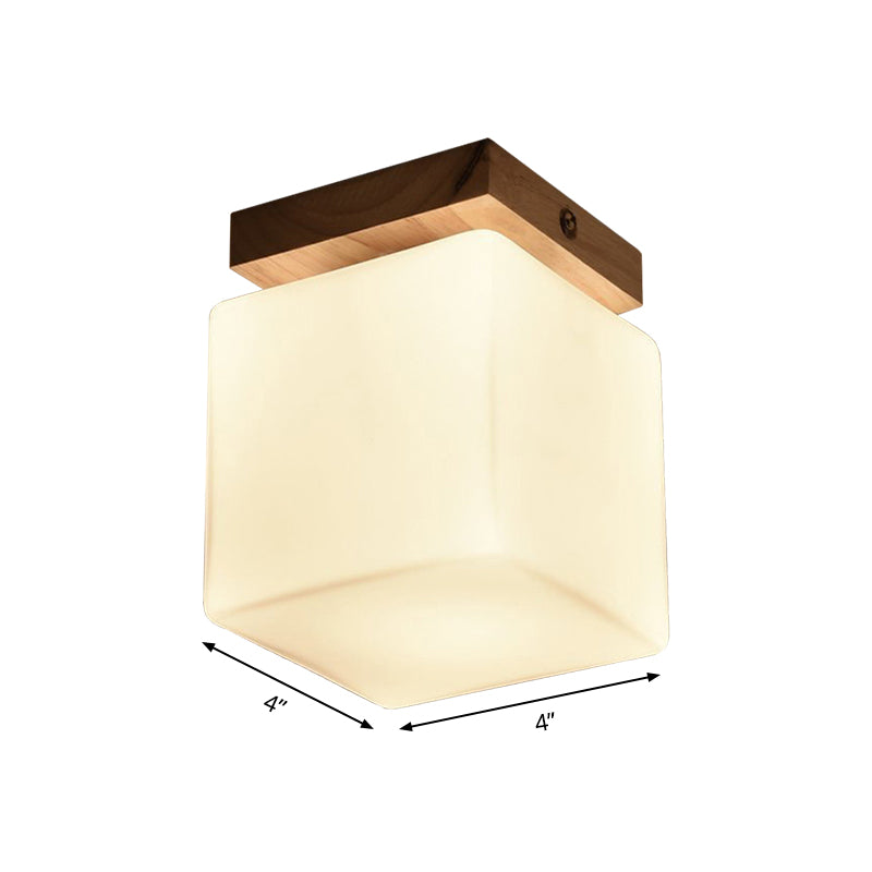Plafonnier encastré en forme de cube pour porche, bois et verre, 1 tête, plafonnier blanc élégant japonais