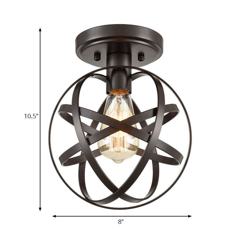 Lámpara de techo de bronce y hierro, correa de globo, 1 cabezal, iluminación de montaje semiempotrado elegante Retro para pasillo