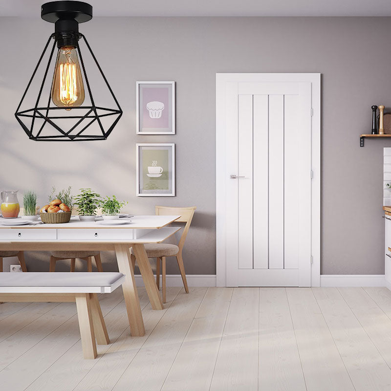 Plafonnier semi-encastré en fer à 1 tête, Style industriel, Cage noire, diamant, café, plafonnier