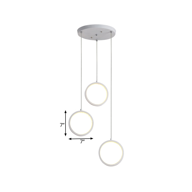 Square/Circle Cluster Pendant Modernism Acrylic 3 Lights Black/White Pendant Ceiling Light in Warm/White Light with Round/Linear Canopy