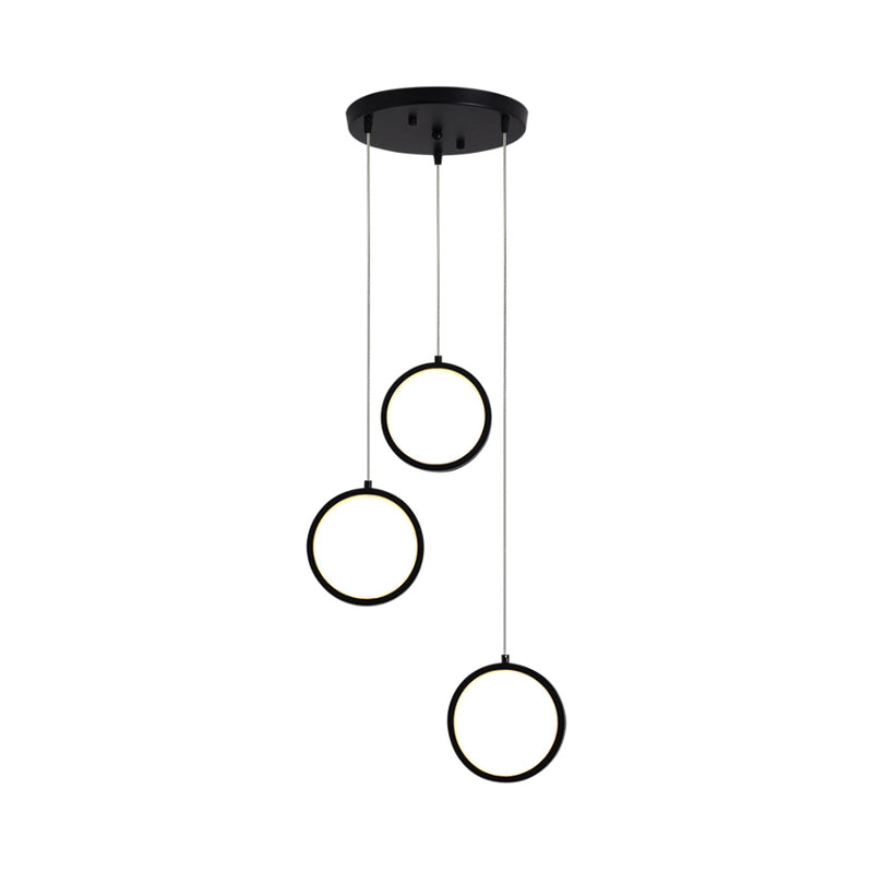 Square/Circle Cluster Pendant Modernism Acrylic 3 Lights Black/White Pendant Ceiling Light in Warm/White Light with Round/Linear Canopy