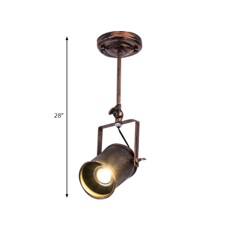 Antique Style Cylinder Track Light 1/2/3-Light Wrought Iron Semi-Flush Ceiling Light in Dark Rust for Coffee Shop