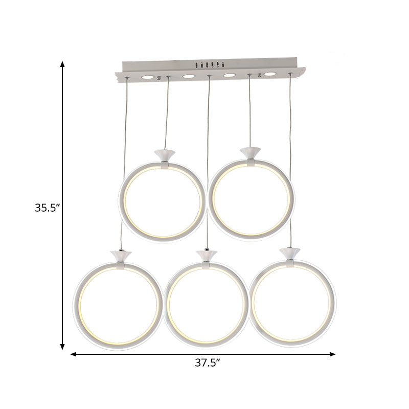 Pargante de clúster de múltiples anillos acrílico contemporáneo 3/5 lámpara de suspensión de cocina de la cabeza en luz cálida/blanca/natural