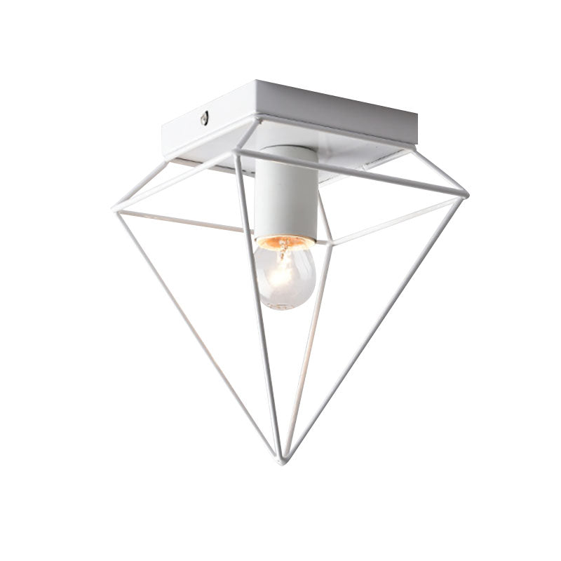 1 Light Cage Diamond Flush Mount Ceiling Light Loft Stylish Black/White Metallic Ceiling Lamp for Study Room