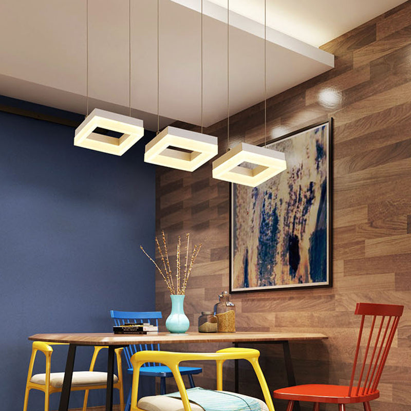 Acrylic Square Island Light Contemporary 3-Light Ceiling Lighting Fixture over Table in Warm/White/Natural Light