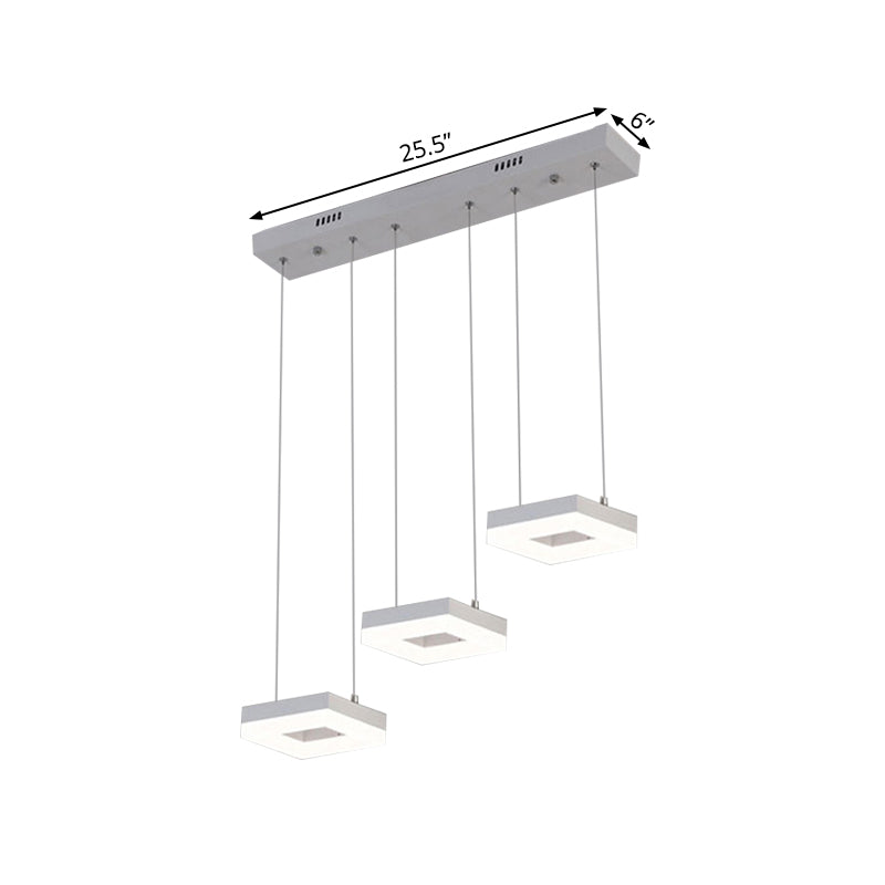 Acrylic Square Island Light Contemporary 3-Light Ceiling Lighting Fixture over Table in Warm/White/Natural Light