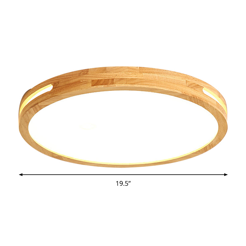 Japanese Style Circular Ceiling Mount Light Wood 12/16/19.5 Inch Wide LED Ceiling Lamp in Beige for Adult Bedroom