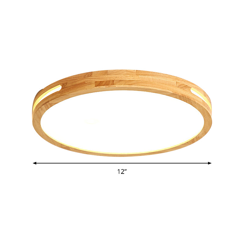 Japanese Style Circular Ceiling Mount Light Wood 12/16/19.5 Inch Wide LED Ceiling Lamp in Beige for Adult Bedroom