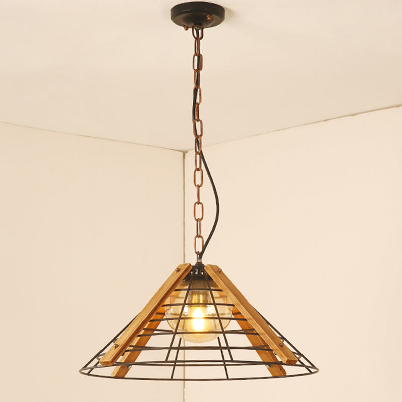 1 tambour de tête / cadre conique Pendule Light Kit de lampe suspendue en métal noir industriel, 11 "/ 19" de large