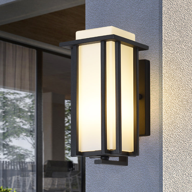 1-Light Rectangle Wall Lighting Warehouse Black Opaline Glass Flush Mount Wall Sconce with Metal Frame, 6"/6.5" W