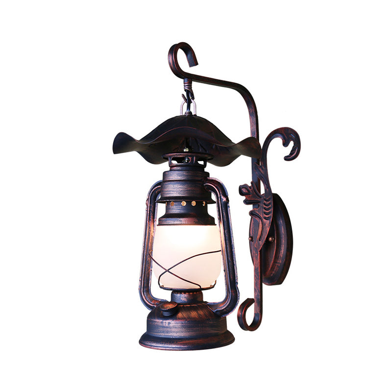 1 Bulb Opaline Glass Wall Mount Light Nautical Weathered Copper Kerosene Lamp Porch Wall Lighting