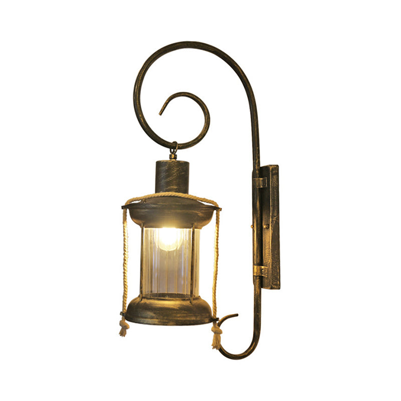 Metal Antique Bronze Wall Mount Lamp Lantern 1 Light Vintage Wall Lighting with Curvy Arm