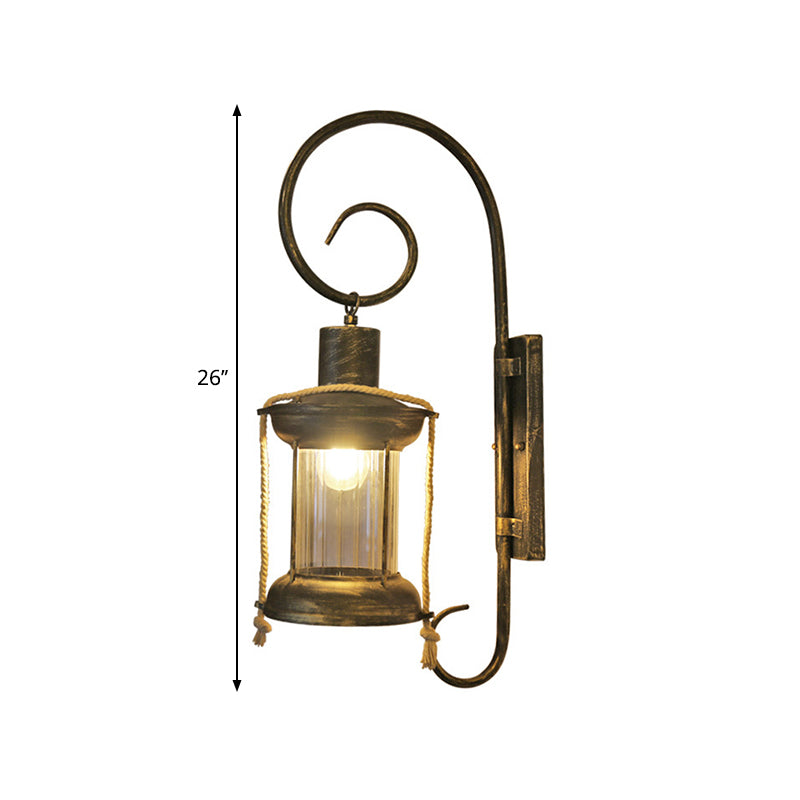 Metal Antique Bronze Wall Mount Lamp Lantern 1 Light Vintage Wall Lighting with Curvy Arm