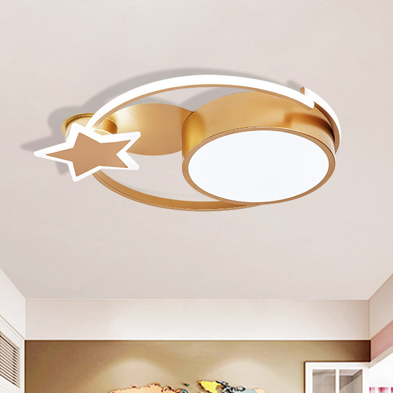 Acrylic Star and Round Flush Mount Minimalist White/Gold LED Ceiling Light Fixture for Bedroom