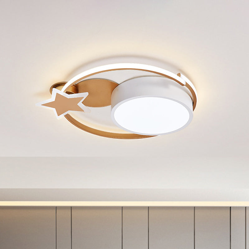 Acrylic Star and Round Flush Mount Minimalist White/Gold LED Ceiling Light Fixture for Bedroom