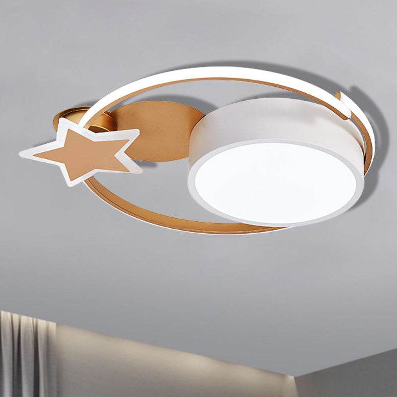 Acrylic Star and Round Flush Mount Minimalist White/Gold LED Ceiling Light Fixture for Bedroom