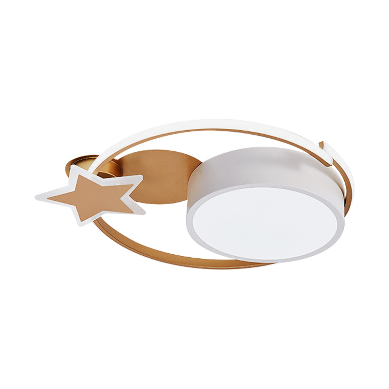 Acrylic Star and Round Flush Mount Minimalist White/Gold LED Ceiling Light Fixture for Bedroom