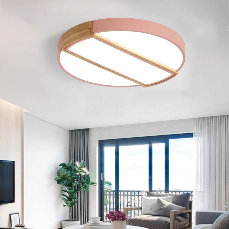 Nordic Circle LED-inbouwlamp met acryldiffusor 12"/16"/19,5" breedte LED-plafondlamp in groen/grijs/roze/wit voor babykamer