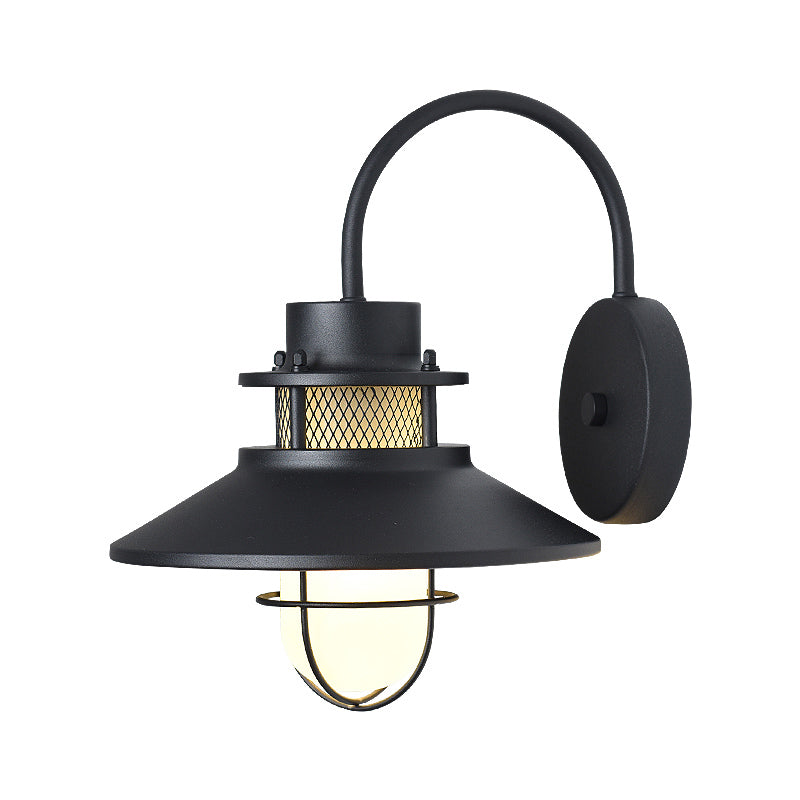 Cone Metal Wall Lighting Ideas Rural Style 1 Head Courtyard Wall Mount Lamp in Black
