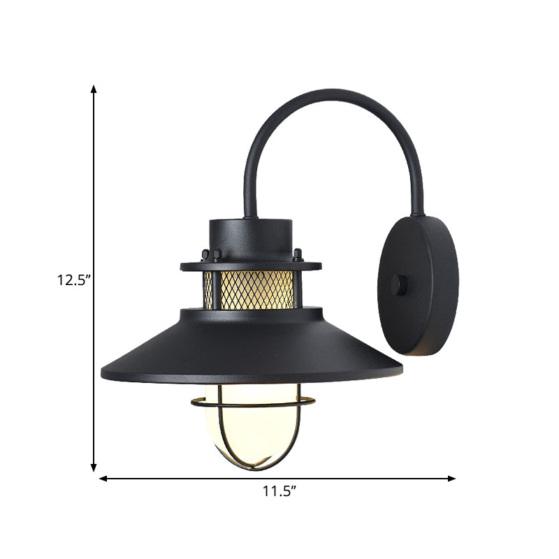 Cone Metal Wall Lighting Ideas Rural Style 1 Head Courtyard Wall Mount Lamp in Black