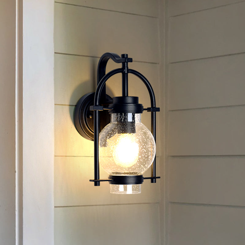 Seedy Glass Black Wall Mounted Lighting Global 1 Light Retro Wall Lamp with Arch Frame