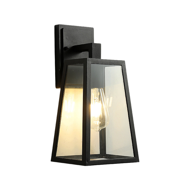 1 Light Wall Lamp Fixture Rustic Style Trapezoid Clear Glass Wall Mount Lighting in Black