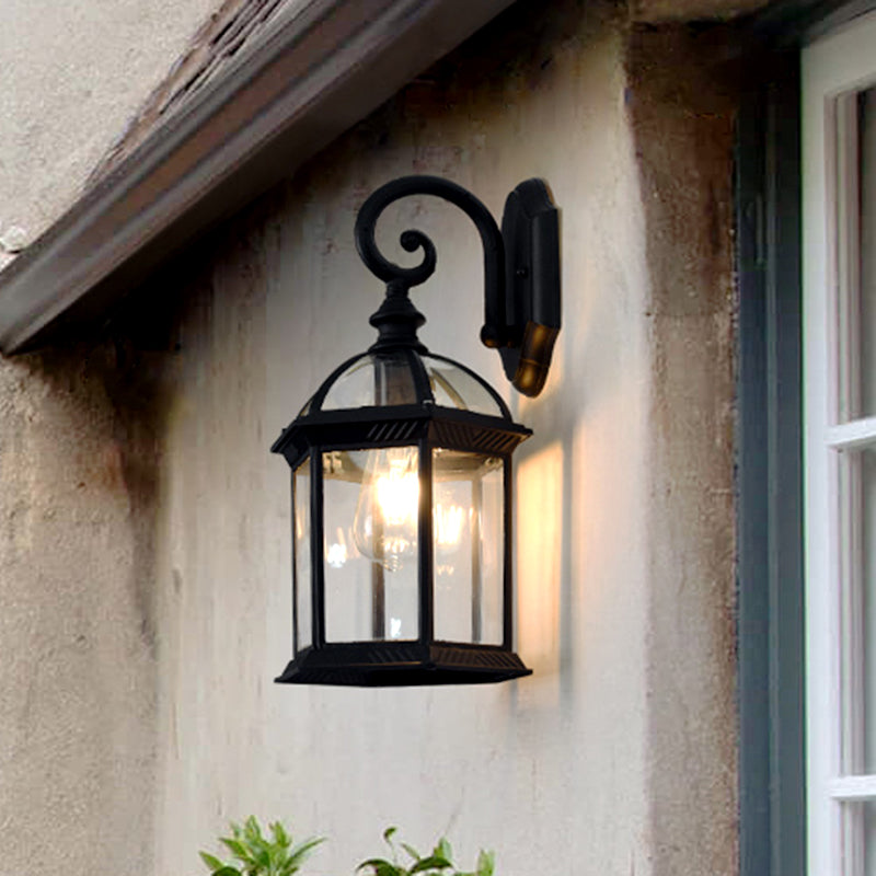 Clear Glass Pavilion Wall Lighting Ideas Antique 1 Bulb Patio Wall Light Fixture in Black