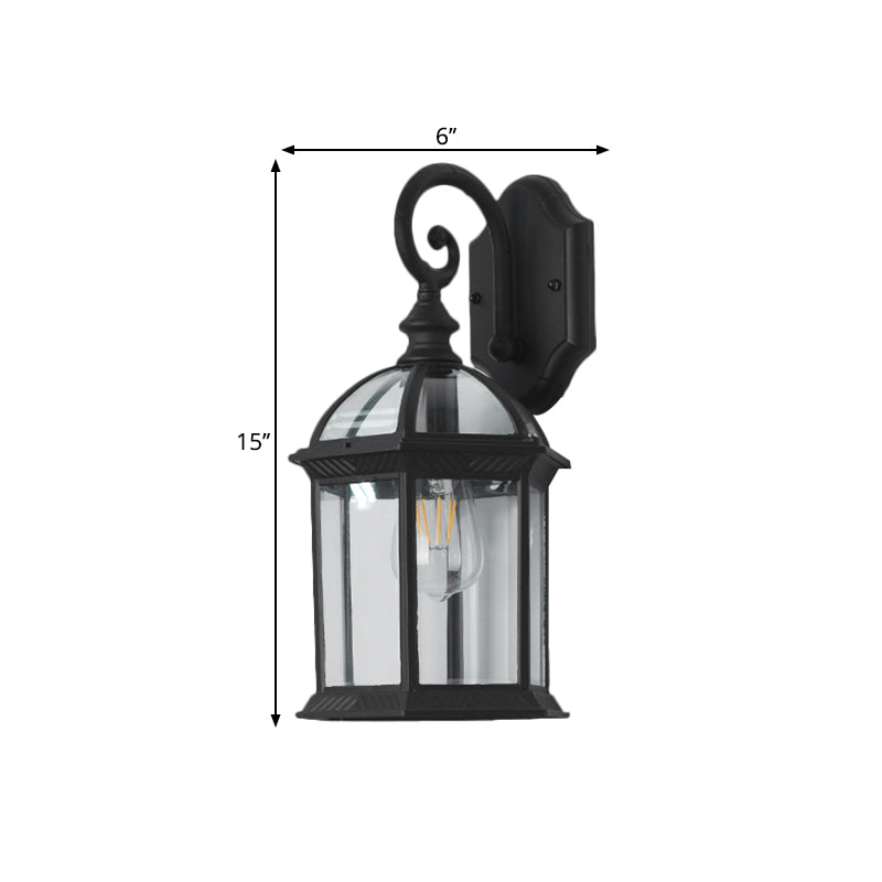 Clear Glass Pavilion Wall Lighting Ideas Antique 1 Bulb Patio Wall Light Fixture in Black